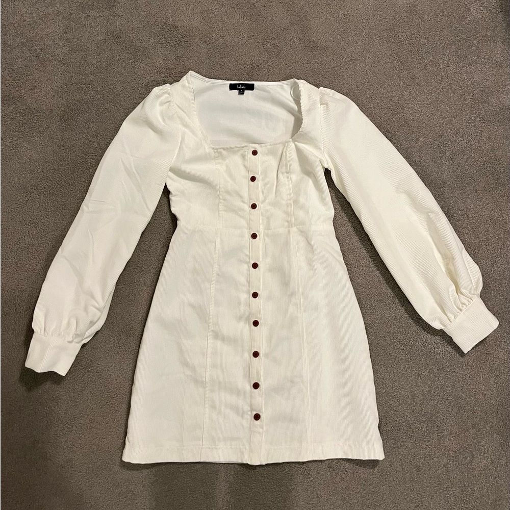 Lulus White Button-Down Corduroy Dress